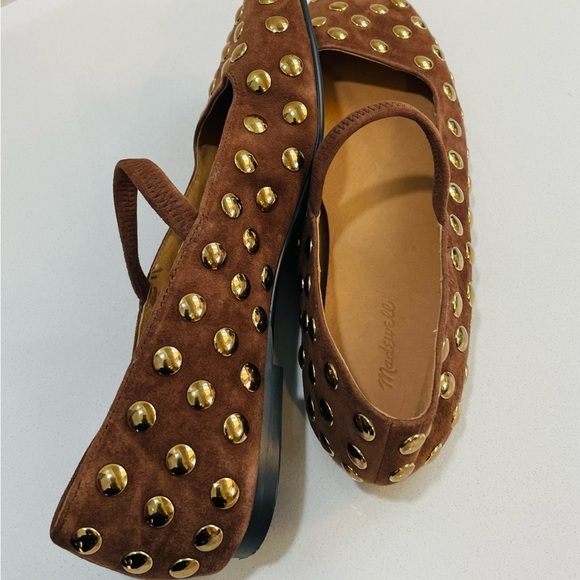 Madewell Greta Ballet Leather Flat in Leather Suede Gold Studs - Picture 6 of 12